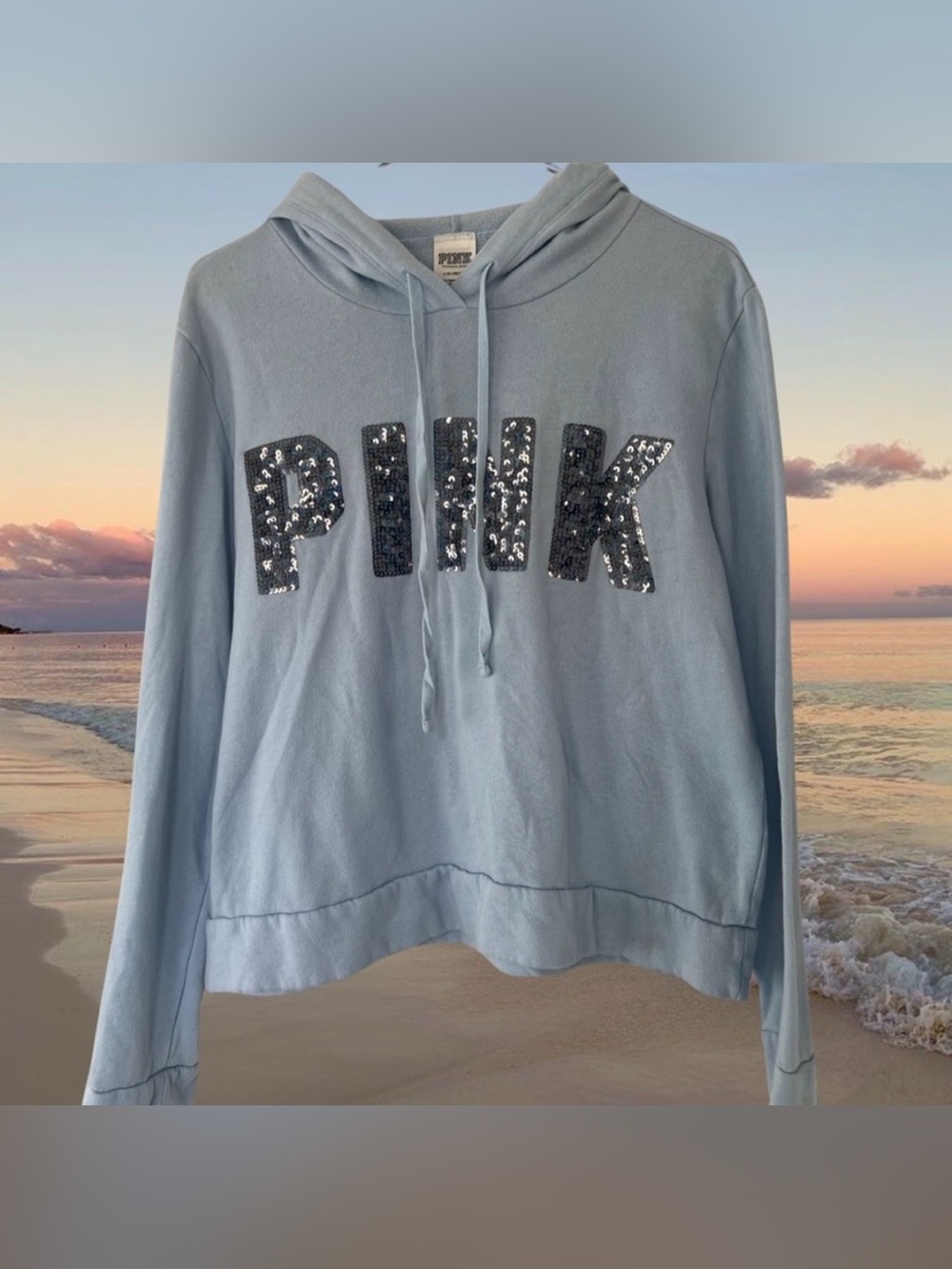 Victoria secret pink hoodie pull over sparkly sequins blue y2k cute sweater
